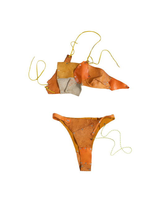 The Thick Skin: Orange Leather Collage Bikini